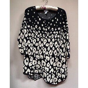 Carmen Marc Valvo Leopard Cheetah Print Metallic Sweater XL Black Gold Pullover